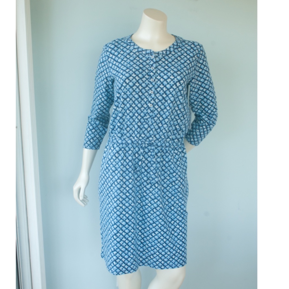 NWT Lands' End Blue Floral Tie Waist Casual Stretch Dress - Picture 4 of 9